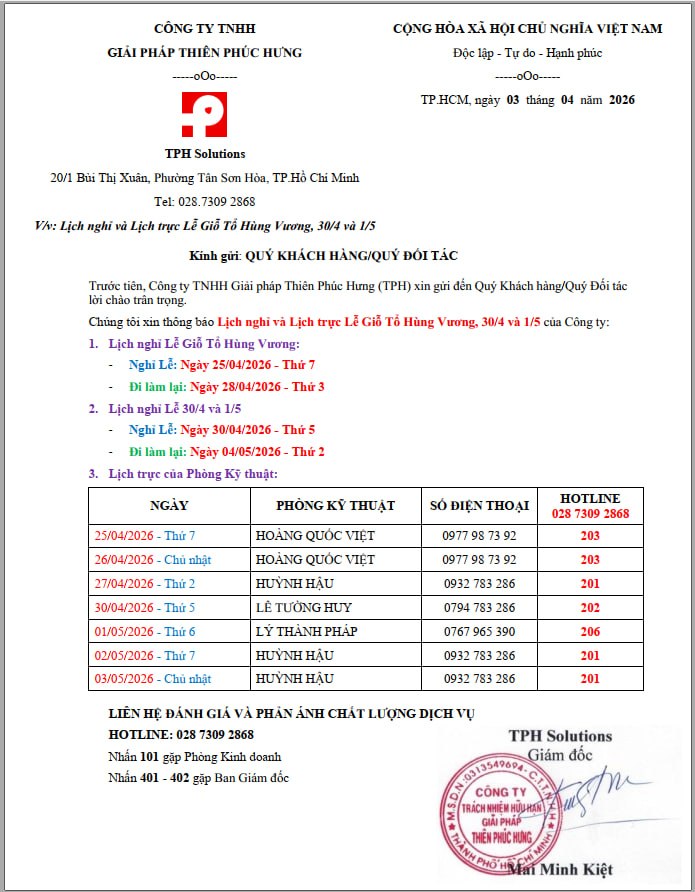 Công văn thông báo lịch nghỉ và lịch trực