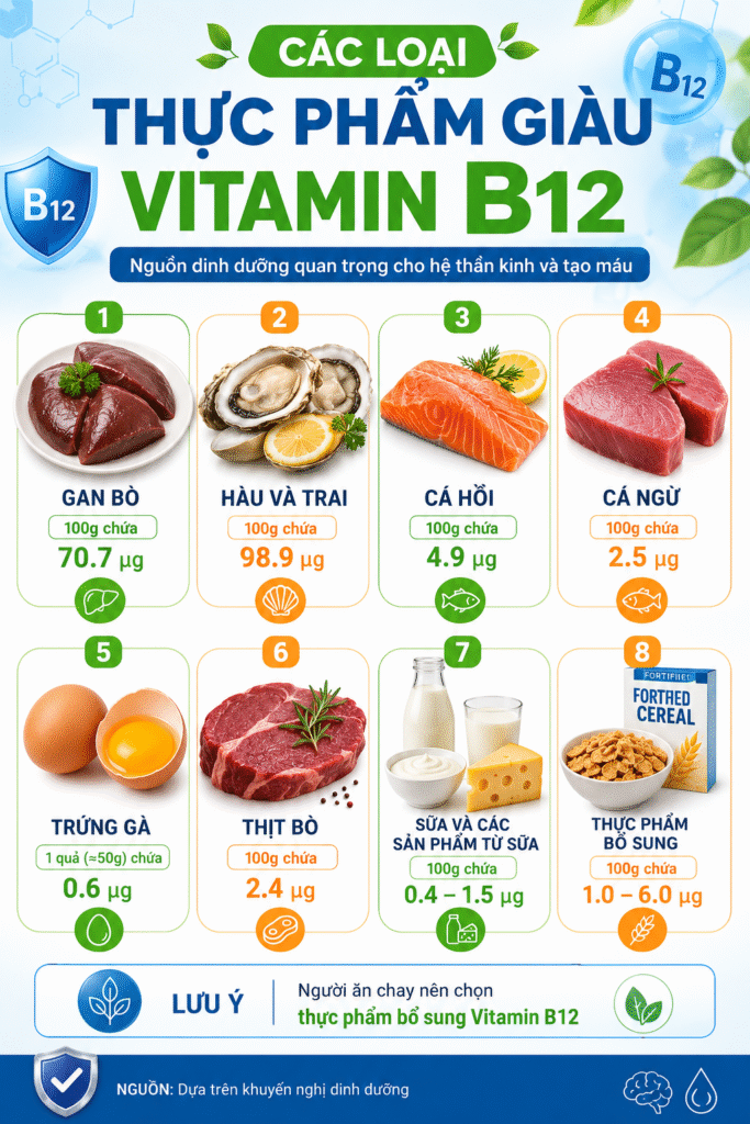 Các loại thực phẩm chứa Vitamin B12